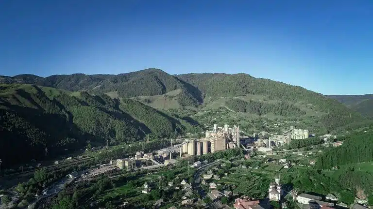 aerial filming of a cement plant